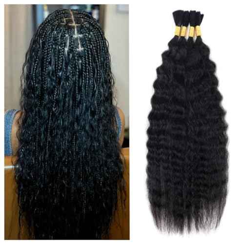 Wet and Wavy Human Braiding Hair Super Wave Bulk Human Hair For Braiding No Weft 100g (1Pack-4PCS) Super French Human Braiding Hair For Boho Braids (Super Wave£¨#1b£©, 18 Inch)