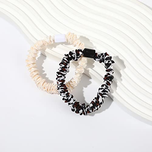 Hair Ties Silk Satin Scrunchies - Small Mini Thin Elestics Ponytail Holder Hair Bands Skinny Scrunchy For Thick Curl Hair No Crease Hair Ties Soft Accessories No Hurt Your Hair for Women and Girls (Bright series)