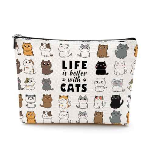 Cute Cat Makeup Bag Cat Cosmetic Bag Cat Gifts for Women Cat Mom Gifts Cat Lover Gifts for Women Girls Mom Grandma Sister Best Friends Pet Owner Lady Inspirational Christmas Birthday Friendship Gifts