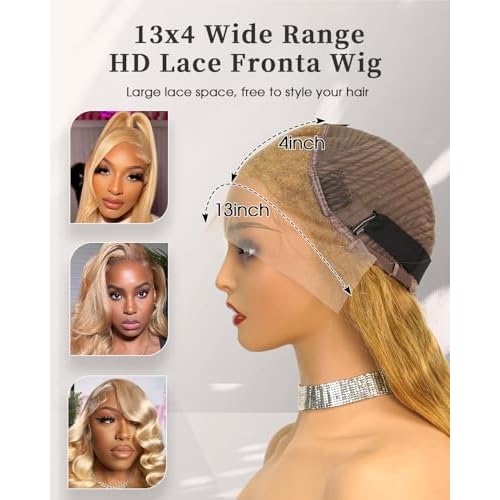 Honey Blonde Lace Front Wigs Human Hair 13x4 HD Transparent Lace Frontal Wigs Body Wave Colored 27 Honey Brown Wavy Wig Pre-Plucked Hairline 180% Density 20 inch