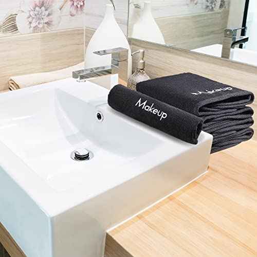 Chumia 72 Pcs Makeup Remover Cloths 13 x 13 Inch Makeup Towel Face Washcloths with Embroidery Black Reusable Washcloths Soft Cleansing Face Towel for Women