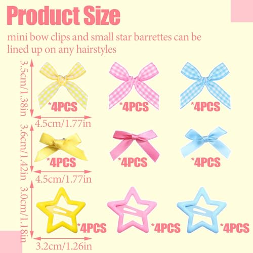 Mini Bow Hair Clips Star Clip Non Slip Checkered Bow Barrettes Cute Star Snap Barrettes Bowknot Hairpins Kawaii School Bows Y2k Hair Accessories For Women Girls School Prom Party 36 Pcs