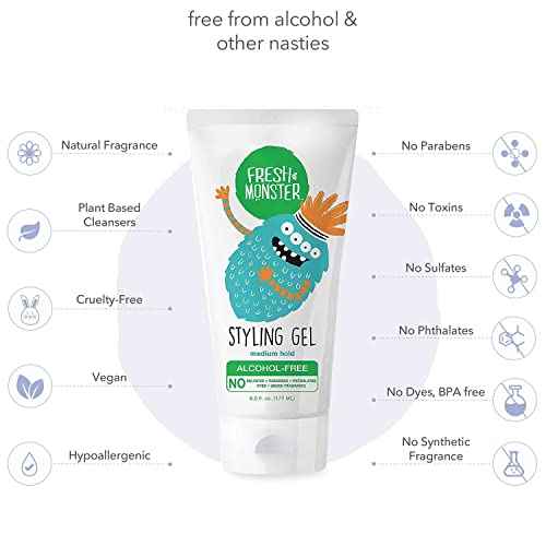 Fresh Monster Kids Hair Styling Gel, Medium Hold Alcohol-Free, Natural Hair Gel for Kids & Toddlers (6oz.)