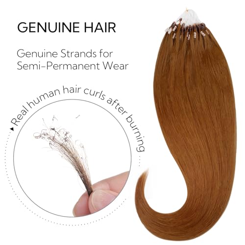 HOTBANANA Micro Ring Hair Extensions, 20 Inch 50g 50s Copper Beads Real Human Hair Straight Link Loop Extensions