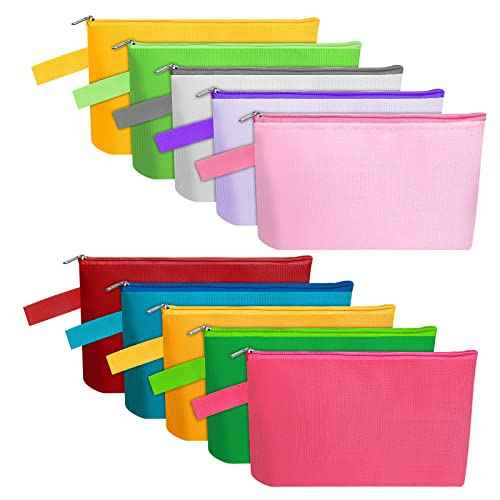 10 Pieces Cotton Canvas Makeup Bag with Bottom and Strap, Multi-Purpose Cosmetic Bag with Zipper Travel Toiletry Pouch, Blank DIY Craft Bag Pencil Bag (Multicolor 02, XS) (MN-WB07)