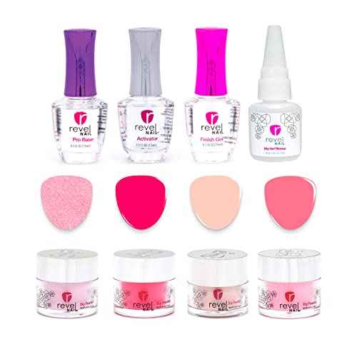 Revel Nail Starter Kit - 4 Color Manicure Set with Dip Nail Powder and Dip Powder Liquid Set - Pretty in Pink