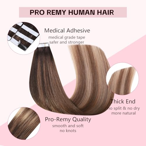 3rd-Generation Pro3.0 Invisible Tape in Hair Extensions Human Hair #2/6/18 Dark Brown to Dirty Blonde 20pcs 40g 18inch Insert Hand-Tied Remy Invisi Edge Tape ins Extensions£¨#2/6/18-18inch£©