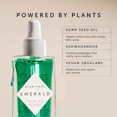 HERBIVORE Emerald Facial Oil | Hydrating, Glowing, Calming & Moisturizing Facial Oil with Ashwagandha & Squalane, Plant-based, Vegan, Non-Comedogenic