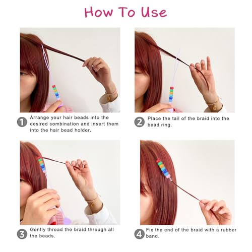 Ningrou 1008 Pcs Hair Beads Kit for Girls and Kids Hair Braids, 500Pcs 9x6mm Pony Beads, 500Pcs Mini Elastic Rubber Bands, 5Pcs Quick Beaders, 1Pcs Rattail Comb and 2Pcs Duckbill Clips