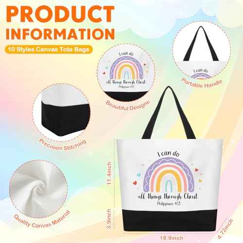 Aliceset 20 Pcs Christmas Christian Bags for Women Include 10 Canvas Tote Bags with 10 Bible Verse Makeup Bag Inspirational Religious Church Gifts for Sunday School