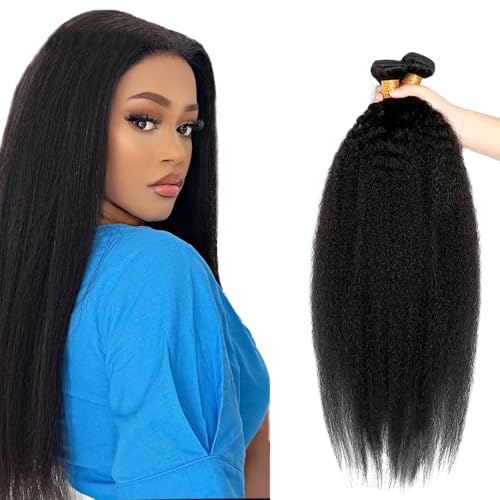 24 Inch Kinky Straight Yaki Bundles Human Hair Unprocessed Peruvian Virgin Remy Hair 3 Bundles Natural Black Color Yaki Straight Hair Extensions 300g