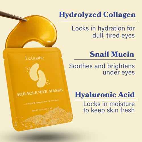 LE GUSHE Gold Under Eye Patches for Puffy Eyes and Dark Circles (10 Pairs) - Hydrating Collagen Under Eye Masks with Snail Mucin - Soothing Puffy Eyes Treatment for Women & Men - Bridesmaid Gifts