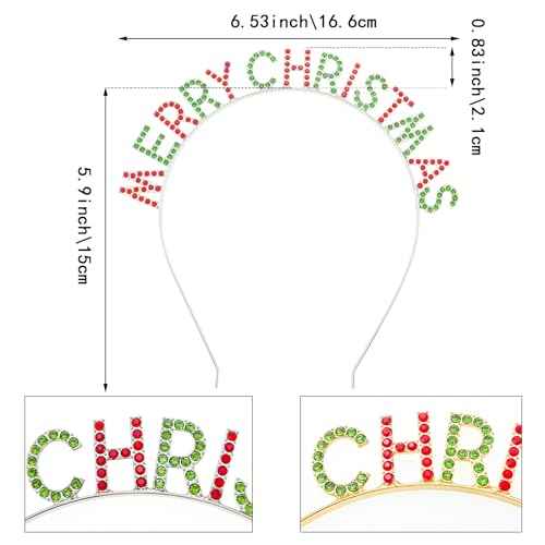 2 PACK Merry Christmas Rhinestone Crystal Hair Hoops Crown Headbands for Party Dress Up