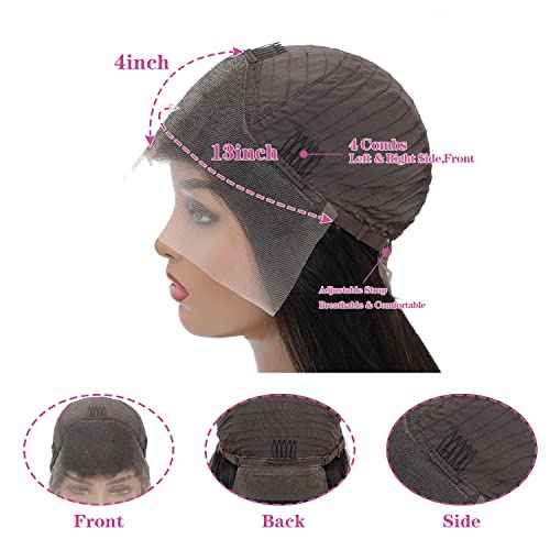 DULOVE Lace Front Wigs Human Hair, 13x4 Straight Human Hair, 200 Density Glueless Wigs for Balck Women, Pre Plucked with Baby Hair, Natural Color, 24 Inch