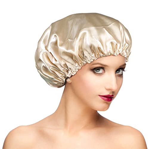 Shower Cap, Adjustable Shower Caps for Women, Extra Large Upgrade Double Waterproof Layers Hair Cap, Bath Caps Shower Hat Women Girls Adult Hair Protection Suitable for All Lengths and Thickness
