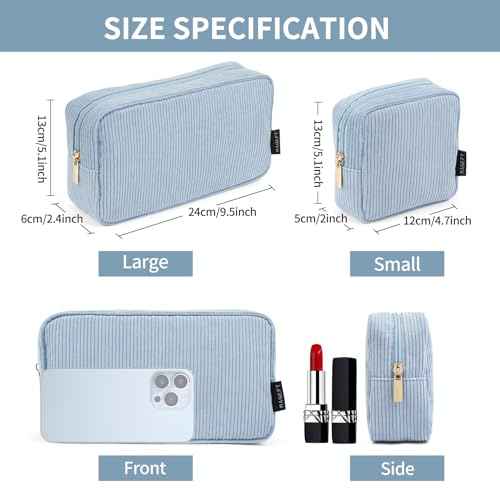 MAGEFY Small Makeup Bag for Purse Mini Cosmetics Bag Corduroy Cute Cosmetic Pouch for Women with Slip-in Pockets