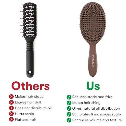 FRAMAR Soft Boar Bristle Hair Brush For Women ? Boars Hair Brush For Women, Boar Brush For Fine Hair, Hairbrush For Fine Hair, Soft Bristle Brush For Slick Back, Volume and Shine - Chocolate