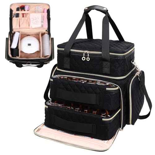 Ethereal Extra Large Polish Organizer Case Holds 70+ Bottles (15ml/0.5 fl.oz) UV lamp, Detachable Nail Bag with 2 Removable Pouches Fits Nail Suppiles, Nail Accessories