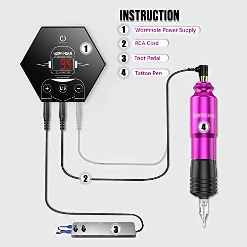 Wormhole Tattoo Kit Rotary Tattoo Machine Kit Professional Tattoo Gun 40pcs Cartridge Needles 20pcs Tattoo Inks Tattoo Power Supply Complete for Beginners and Artists TK202