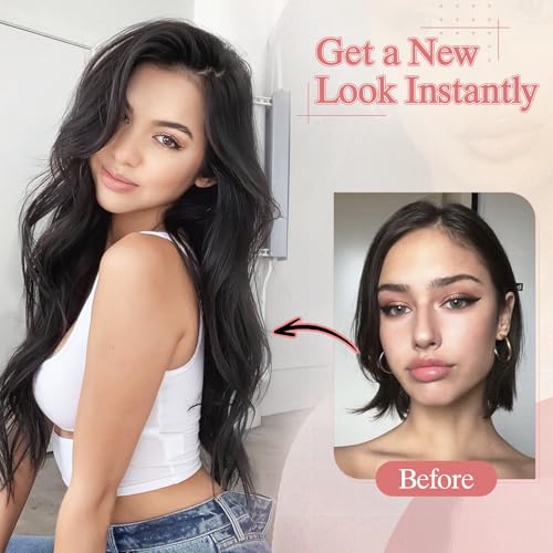 One Pieces Clip in Hair Extensions Human Hair Upgraded V-Shaped 5 Clips in Hair Extensions Human Hair Long One Piece Hairpiece for Women,16 Inch,#04 Chocalate Brown,65g