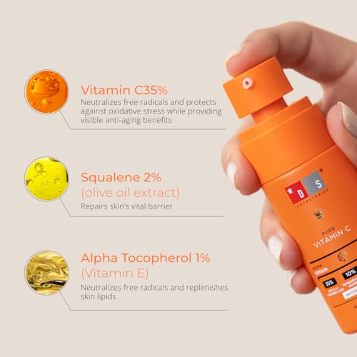 DS Labs 35% Vitamin C Brightening Serum, 30mL ? Radiance, Hydration, With Vitamin E & Squalane, Supports Smoother, More Even Looking Skin, Vegan, Fragrance-Free, Paraben-Free