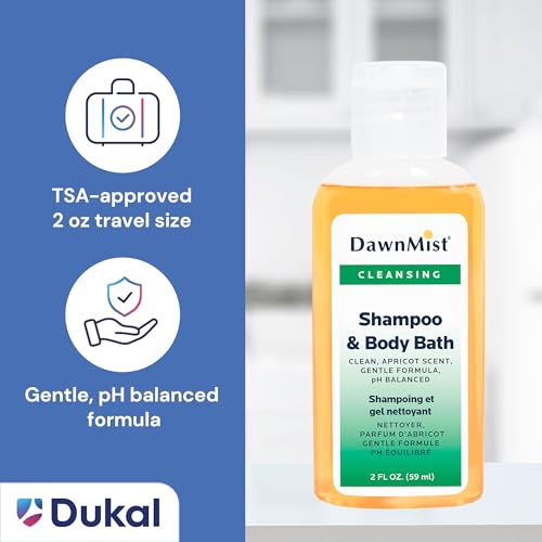 Dukal DawnMist Shampoo & Body Bath, 2 oz Bottles with Dispensing Cap ? Pack of 144 ? Gentle All-in-One Cleanser for Hair & Skin
