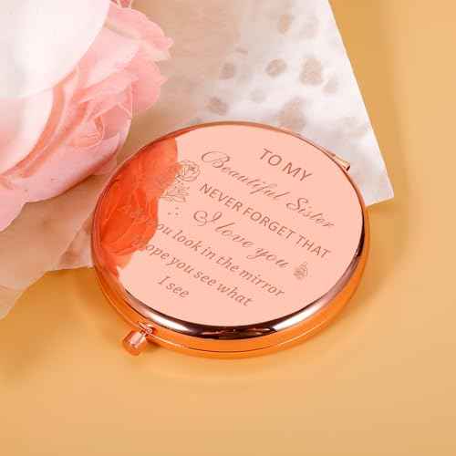 Back to School Stuff, Sister Gifts Compact Mirror, Sisters Gifts Rose Gold Compact Mirror, Gift for Sister for Women Girls Sisters, Sisters Gifts