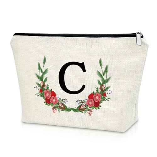 Sazuwu Letter Makeup Bag Personalized Initial Canvas Beach Bag Letter C Gifts for Girls Travel Toiletry Bag for Women Capital Alphabet Letters Cosmetic Bag Graduation Christmas Birthday Gifts