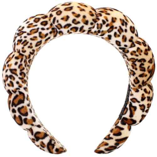 Spa Headbands Puffy Makeup Skincare Headbands for Washing Face or Facial, Terry Cloth Fabric Hairbands for Makeup Removal Shower Skin Treatment(Leopard)