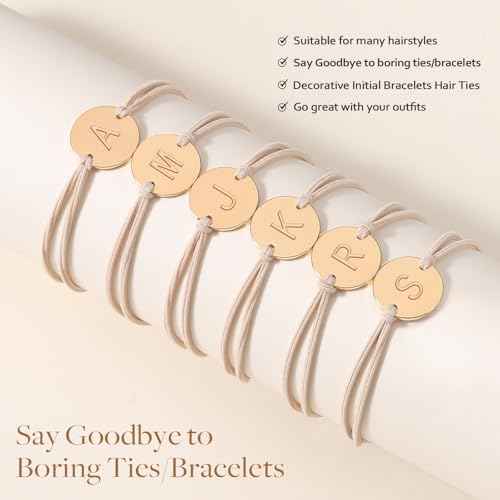 6 PCS Hair Bracelets for Women, Letter Boho Hair Ties for Thick & Thin Hair, Gold Initial Bracelet Sets, Dual-Use Stretch Bracelets, Braided Hair Ties for Ponytail Holders(A)