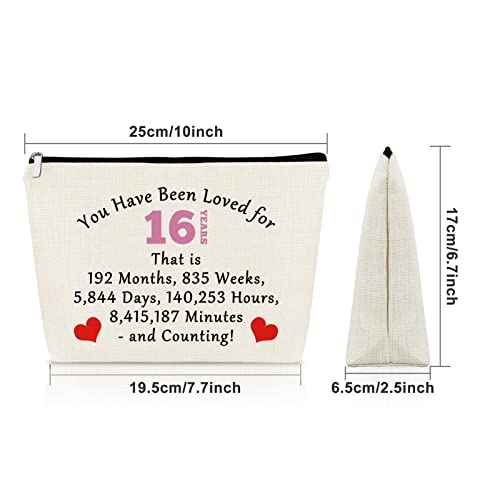 Sazuwu 16th Birthday Gifts for Girls from Mom Makeup Bag Birthday Gifts for 16 Year Old Girls Cosmetic Bag Sweet 16 Gifts for Girls Born 2008 Gifts for Granddaughter Turning 16 Travel Pouch