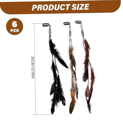 Hair Extension, 6PCS Hair Feathers Clip In, Feathers Extensions with Braided Beads for Women Cosplay Costume Summer