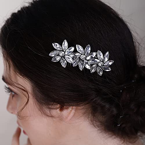 Crystal Flower Hair Comb for Women Girls Prom Crystals Hair Comb Wedding Headpiece for Bride Bridemaid Flower Girls RED