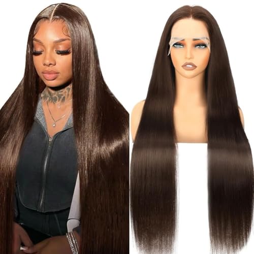 14 Inch Chocolate Brown Lace Front Wigs Human Hair Pre Bleached 200% Density 13x6 HD Straight Lace Front Wigs Pre Plucked with baby Hair