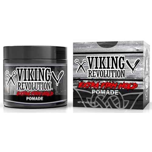 Viking Revolution Extreme Hold Pomade for Men ? Style & Finish Your Hair - Extra Firm,Strong Hold & High Shine for Men¡¯s Styling Support - Water Based Male Grooming Product is Easy to Wash Out, 4oz