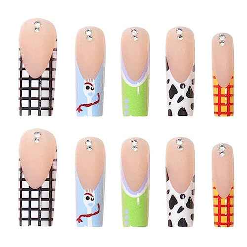 Long Press on Nails Pink Square French Fake Nails Summer Nails Purple Full Cover Bling Acrylic False Rhinestone Nails 3D Flower Design Square Nails for Women and Girls 24PCS (Square Nails 5)