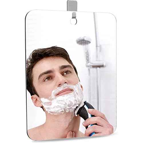 Deluxe Large Fogless Shower Mirror, Fogless Shaving Mirror(7.48 in X 11 ?in), Anit-Fog Shaving Mirror with Hook, Fog Free Wall Hanging Makeup Mirror, Anti Fog Shatterproof Mirror in Bathroom