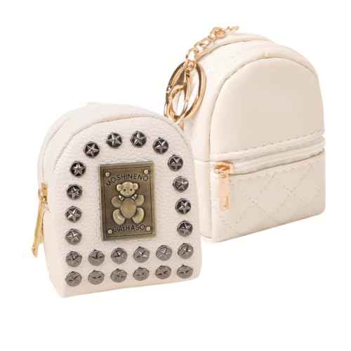 Cute Mini Backpack Cosmetic Bag Charms for Women, PU Leather Keychain Pouch, Lipstick Holder, Card Organizer, Small Travel Accessories (Beige)