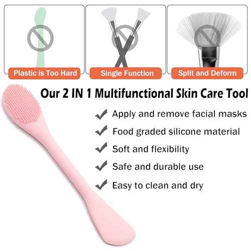 Facial Cleansing Brush, 2 in 1 Silicone Face Mask Brush & Face Scrubber, For Exfoliating, Massaging, Remove Blackheads, Makeup Skincare Removal, Applicator for Mud, Clay, Body Lotion, DIY Mask