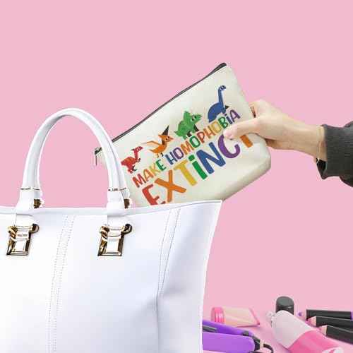 VICBOU Colorful Cute Dinosaur Cosmetic Bag, Inspirational Trans, Pride, Equality, Pride Month, Rainbow Makeup Bag for Women Best Friend Sister BFF Bestie Graduation Birthday Friendship Gifts