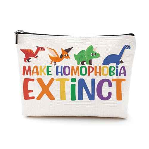 VICBOU Colorful Cute Dinosaur Cosmetic Bag, Inspirational Trans, Pride, Equality, Pride Month, Rainbow Makeup Bag for Women Best Friend Sister BFF Bestie Graduation Birthday Friendship Gifts