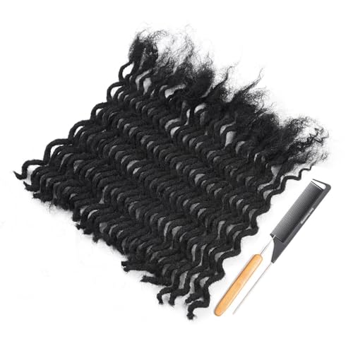 DAIXI Curly Wave Loc Extensions Human Hair, 100% Real Human Hair Dreadlock Extensions for Man/Women Handmade Permanent Dread Extensions Can Be Dyed Bleached Twisted (0.4cm, 1B, 8 Inch 30 Strands)