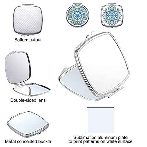Jetec 6 Pcs Sublimation Blanks Compact Mirror Bulk Transfer Folding Pocket Makeup Double Sided Handheld Mirror Round Square Sublimation for Purse Travel
