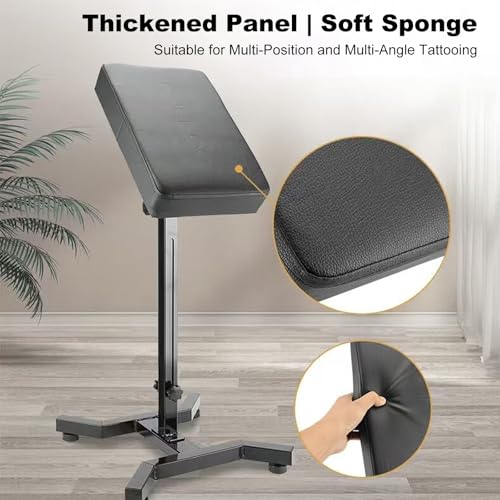WZPB Tattoo Armrest Stand, Tattoo Arm Rest Stand Adjustable, Tiltable Thickened Black Leather Cushion, Stable Four Corner Base, Portable Tattoo Armrest for Studio Salon Tattoo