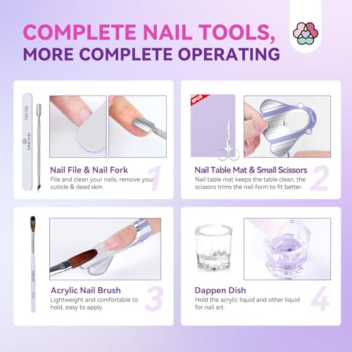 SAVILAND Acrylic Nail Kit with 100% Essential Oil - 2oz Clear Acrylic Powder and Liquid Set 120ml with Nail Practice Mat Dehydrator Primer Professional Acrylic Nail Kit Set for Beginners DIY Nail Art