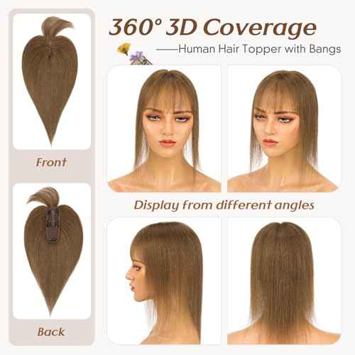 Rich Choices Hair Toppers for Women Real Human Hair 100% Human Hair Toppers for Women Clip in Silk Base Remy Hair Topper 7 Inch honey brown
