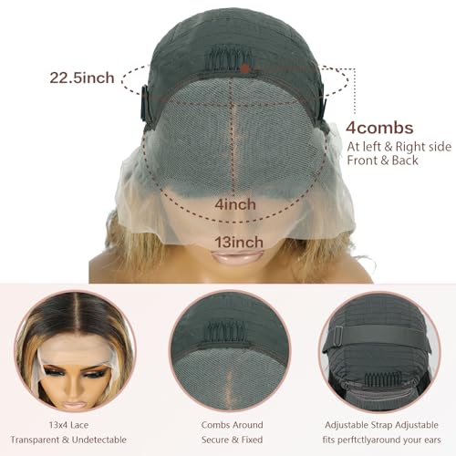 Ombre Lace Front Wig Human Hair Pre Plucked 24 Inch Body Wave 1B/27 Highlight Lace Front Wig Human Hair 180% Density Colored 13x4 HD Lace Frontal Glueless Wigs For Black Women