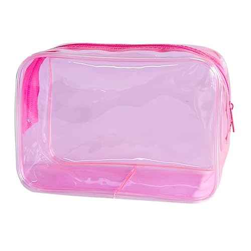 Neon Clear Pouch Small Makeup Bag, 7"x2.3"x4.7" Size TSA Approved Toiletry Bag, PVC Travel Bags for Toiletries, Clear Cosmetic Bag for Women and Men Small (Pink)