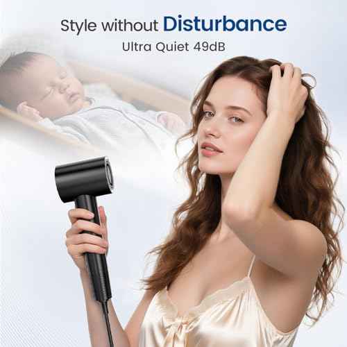 Hair Dryer with 150000 RPM High Speed 1400w Motor for 1-5min Fast Dry, 3 Heat/Cool Wind Level & 49db Low Noise,1.5 Billion Plasma & Industry-Leading Strong Magnetic Nozzle Diffuser Travel Blow Dryer