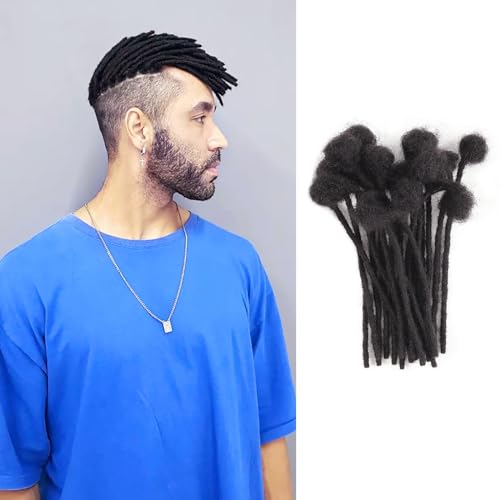IXIMII 4 inch Human Hair Dreadlock Extensions 0.4cm 60 Strands Handmade Permanent Locs Extensions Soft Natural Black Human Dreads with Comb and Needle for Men Women Kids
